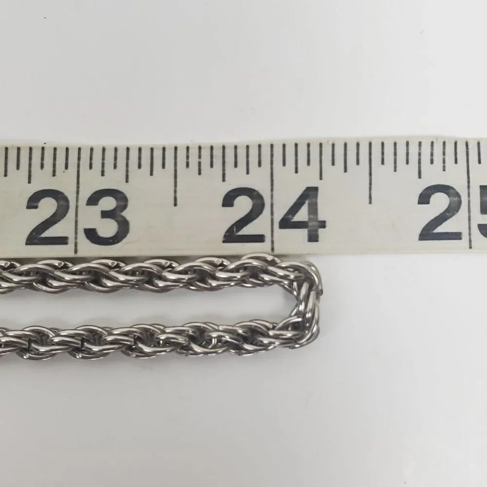 Vintage Silver Tone Rope Chain Box Tassel Round Clear Ball Lariat Opera Necklace